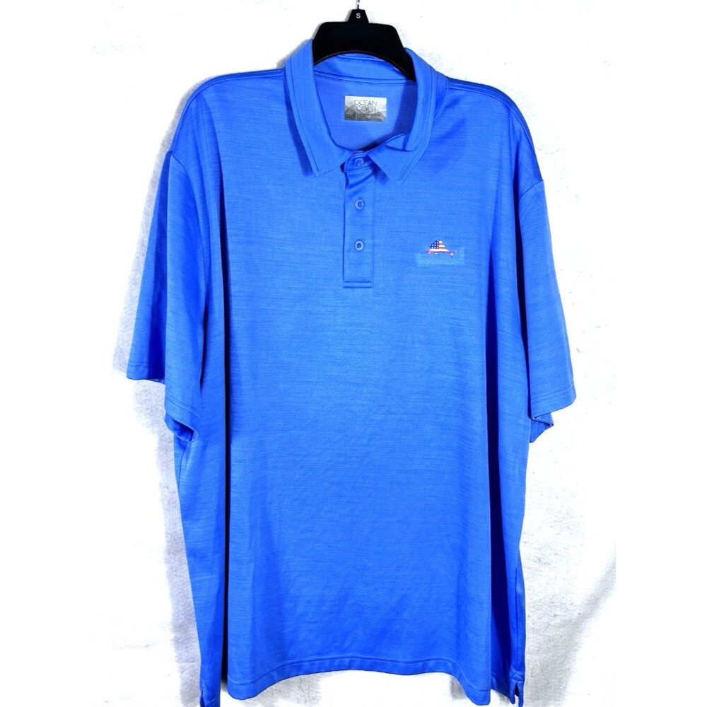 Lot Of 3 Ocean Coast Mens Polo Shirts Blue 3XLT Button Golf Outdoor Tennis Fish - Picture 2 of 14